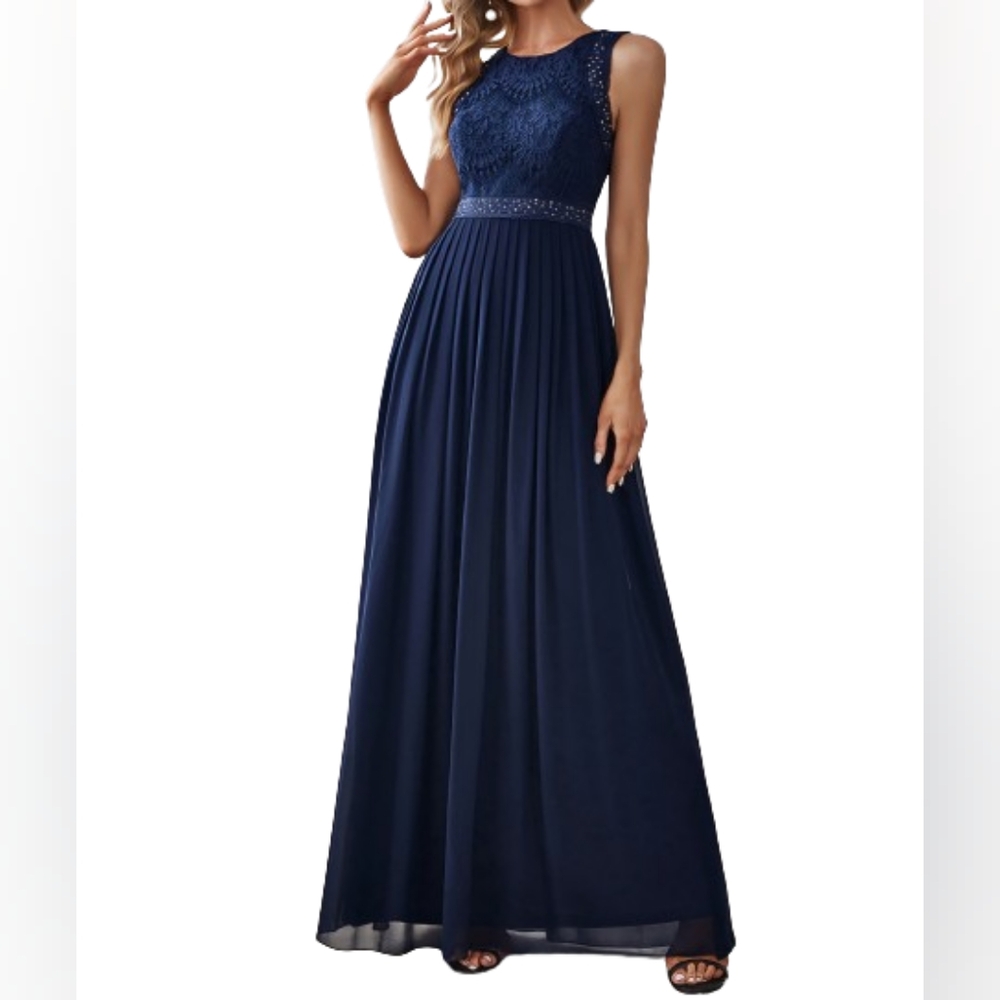 Ever Pretty Empire Waist Sleeveless Maxi Long A Line Lace Dress, Navy, Sz 16
